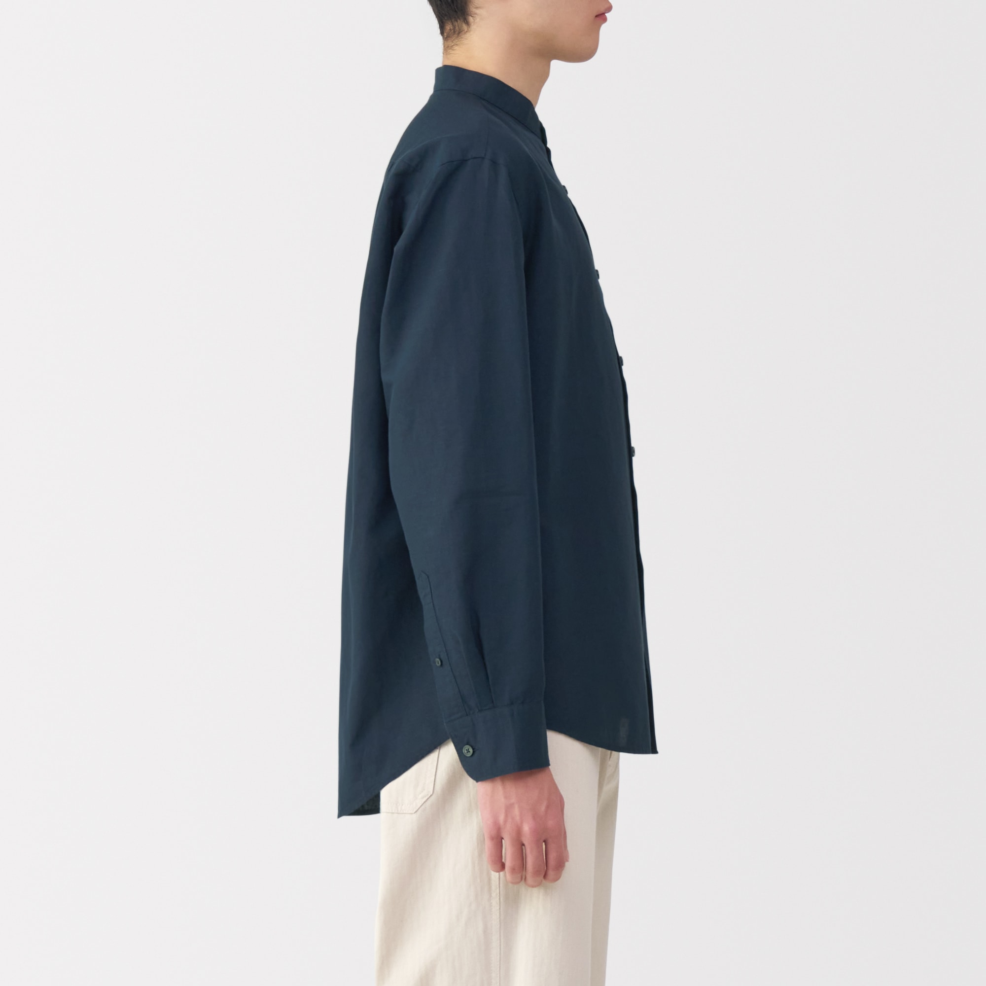 紳士　ヘンプコットンスタンドカラー長袖シャツ