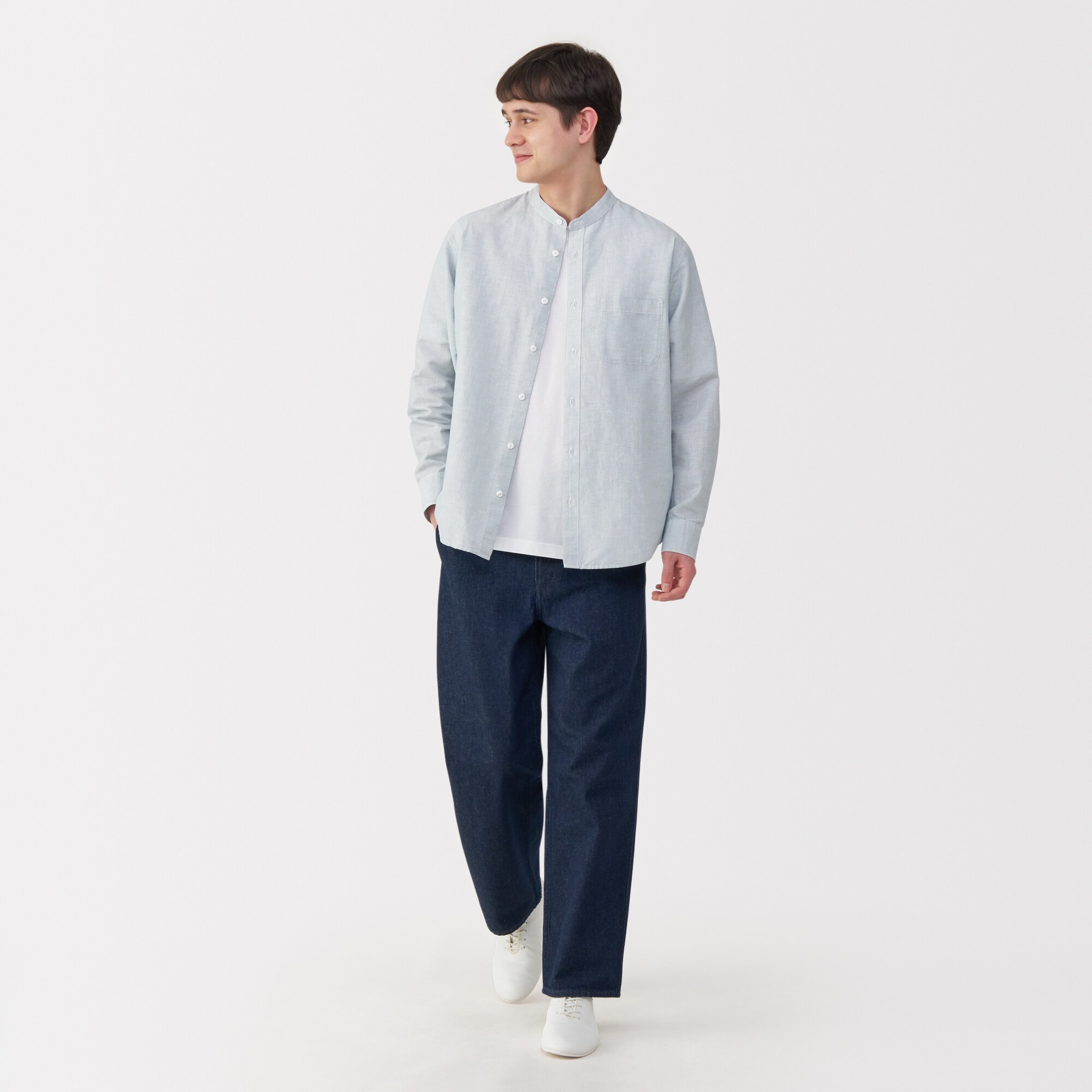 紳士　ヘンプコットンスタンドカラー長袖シャツ