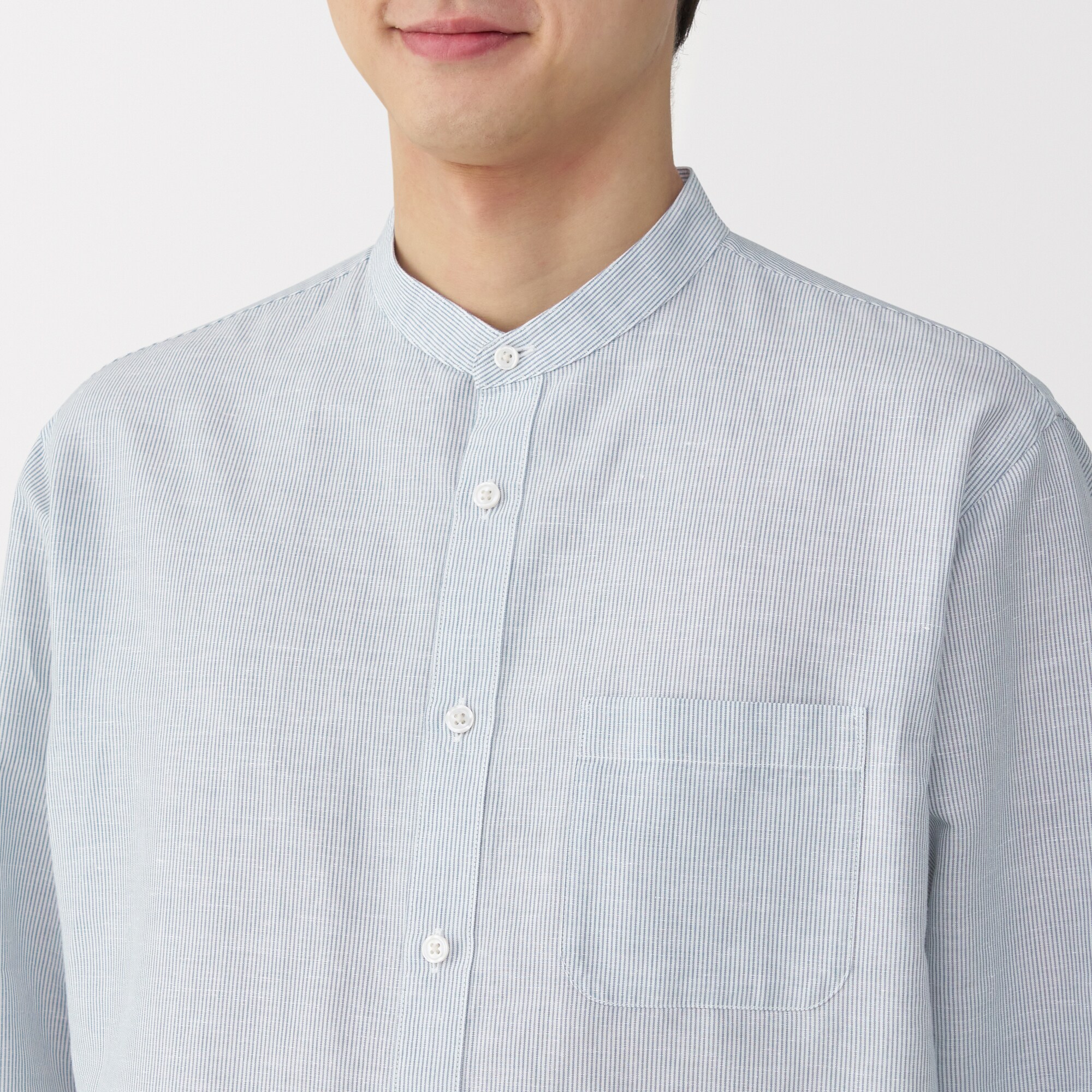 紳士　ヘンプコットンスタンドカラー長袖シャツ