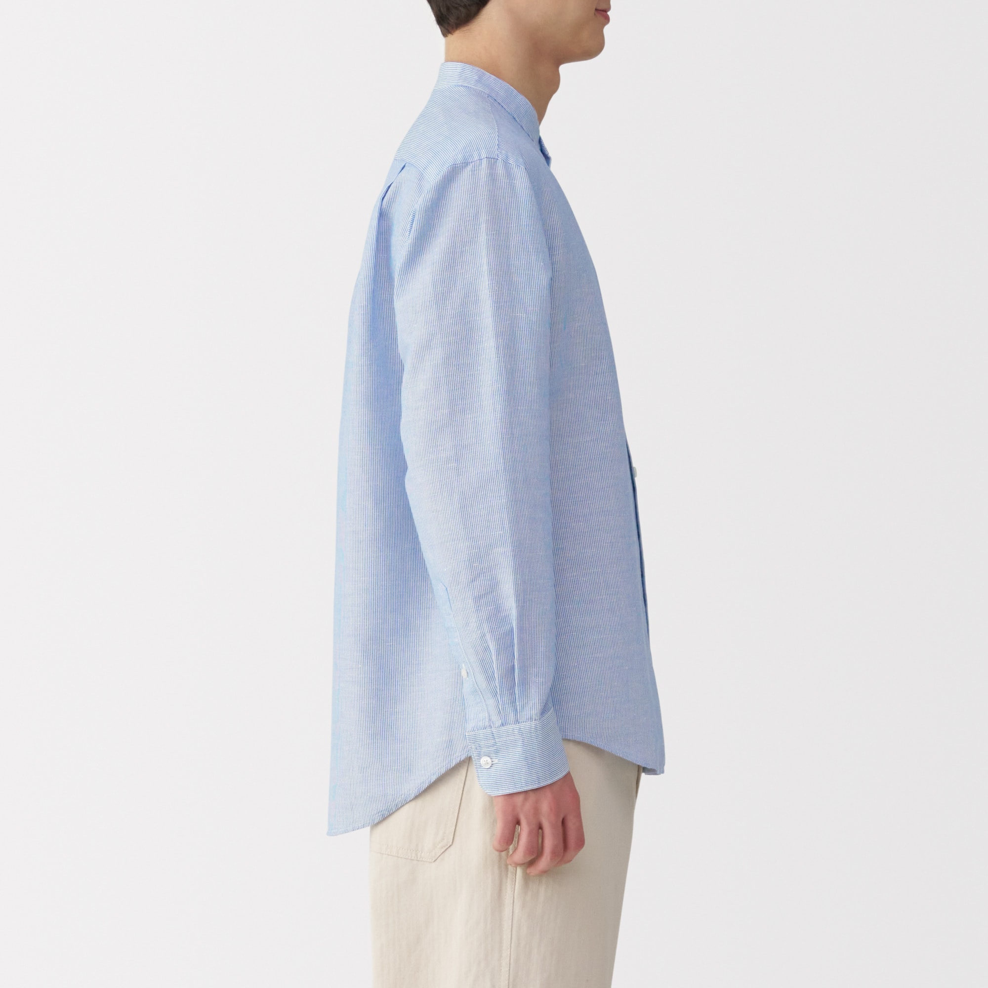 紳士　ヘンプコットンスタンドカラー長袖シャツ