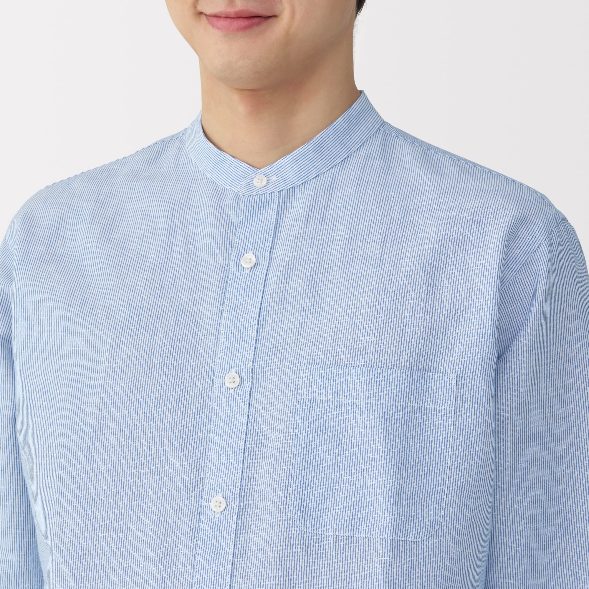 紳士　ヘンプコットンスタンドカラー長袖シャツ