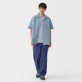 紳士　マドラスチェックオープンカラー半袖シャツ