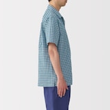 紳士　マドラスチェックオープンカラー半袖シャツ