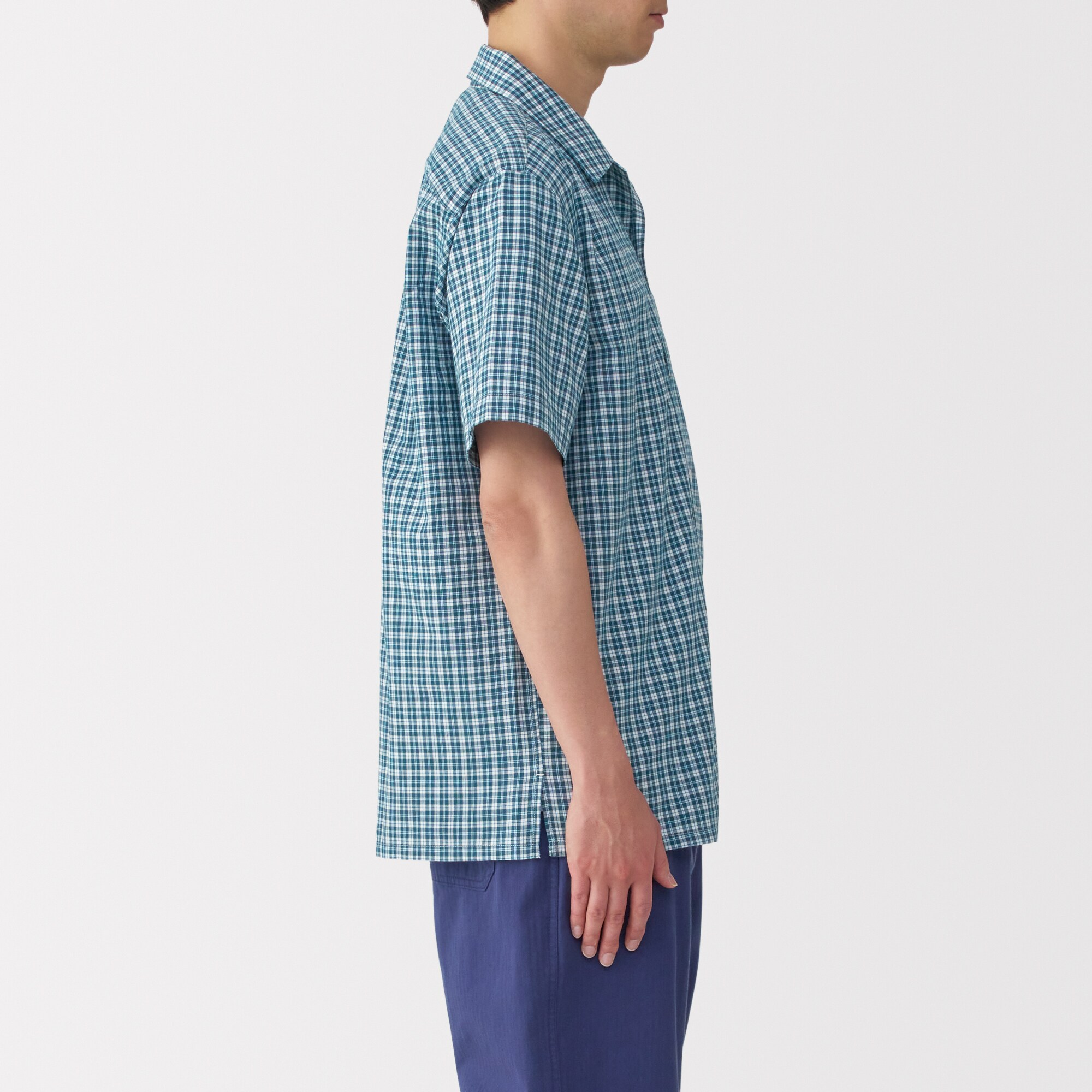 紳士　マドラスチェックオープンカラー半袖シャツ