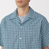 紳士　マドラスチェックオープンカラー半袖シャツ