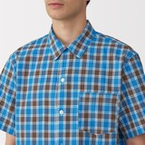 紳士　マドラスチェックオープンカラー半袖シャツ