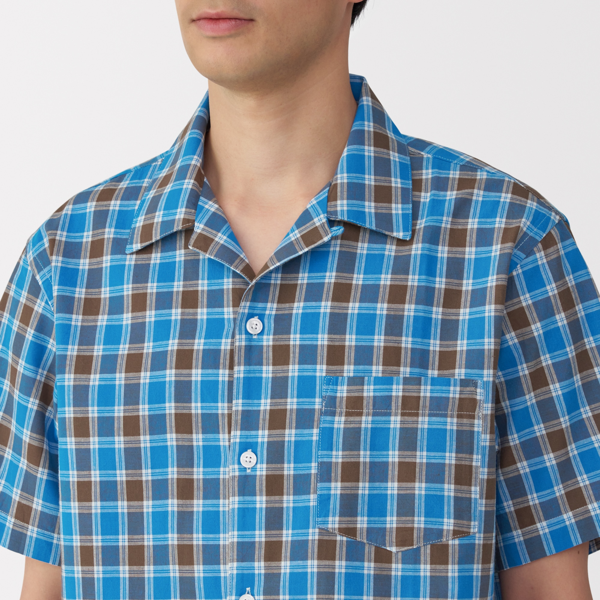 紳士 マドラスチェックオープンカラー半袖シャツ | 無印良品