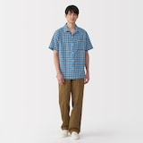 紳士　マドラスチェックオープンカラー半袖シャツ