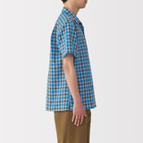 紳士　マドラスチェックオープンカラー半袖シャツ