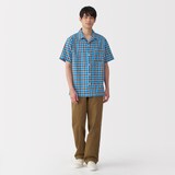 紳士　マドラスチェックオープンカラー半袖シャツ
