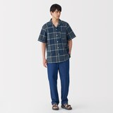 紳士　マドラスチェックオープンカラー半袖シャツ