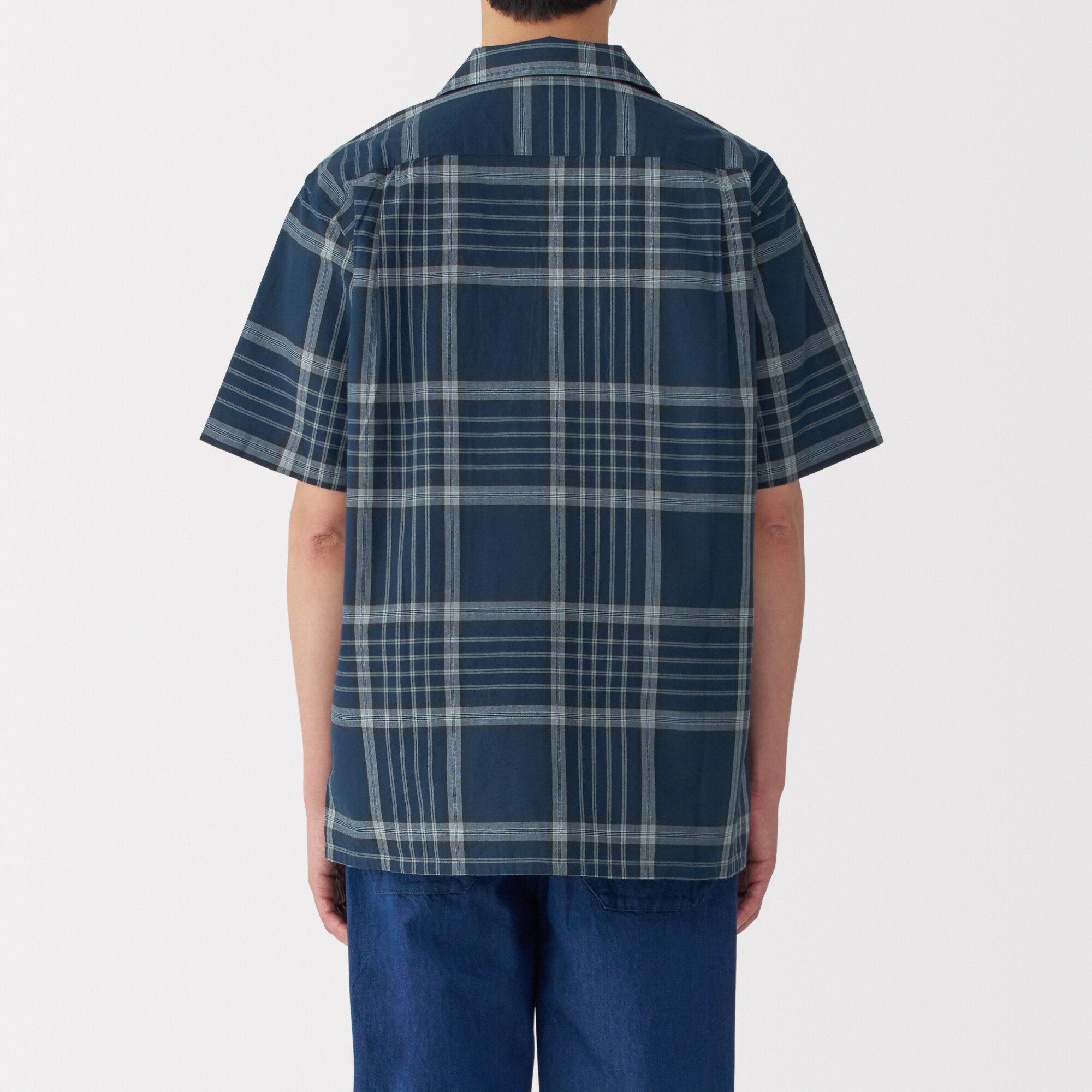 紳士　マドラスチェックオープンカラー半袖シャツ