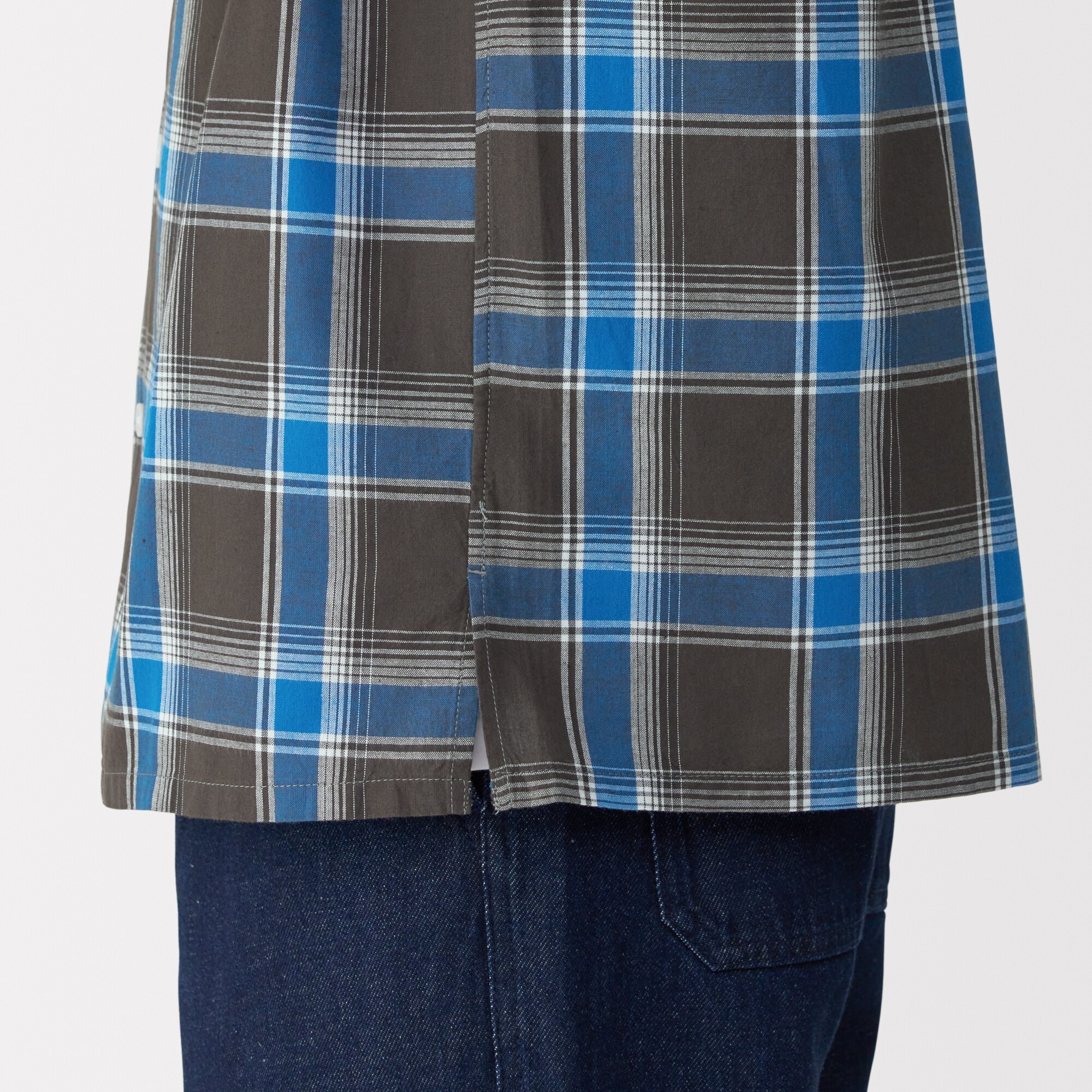 紳士　マドラスチェックオープンカラー半袖シャツ