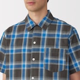 紳士　マドラスチェックオープンカラー半袖シャツ