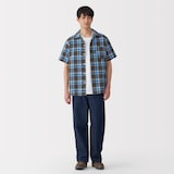紳士　マドラスチェックオープンカラー半袖シャツ