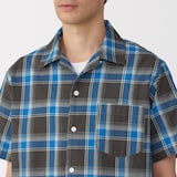 紳士　マドラスチェックオープンカラー半袖シャツ