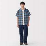 紳士　マドラスチェックオープンカラー半袖シャツ