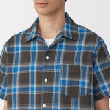 紳士　マドラスチェックオープンカラー半袖シャツ