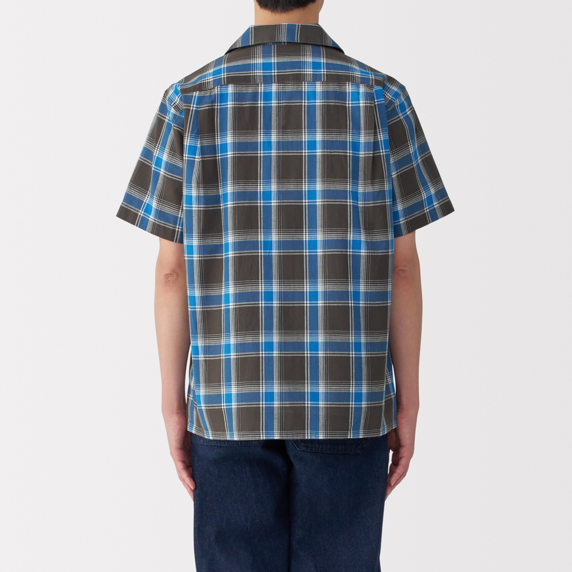 紳士　マドラスチェックオープンカラー半袖シャツ