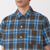 紳士　マドラスチェックオープンカラー半袖シャツ