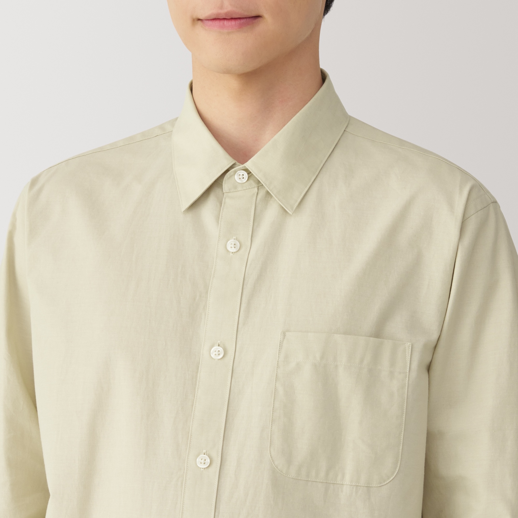 紳士　洗いざらしブロード長袖シャツ