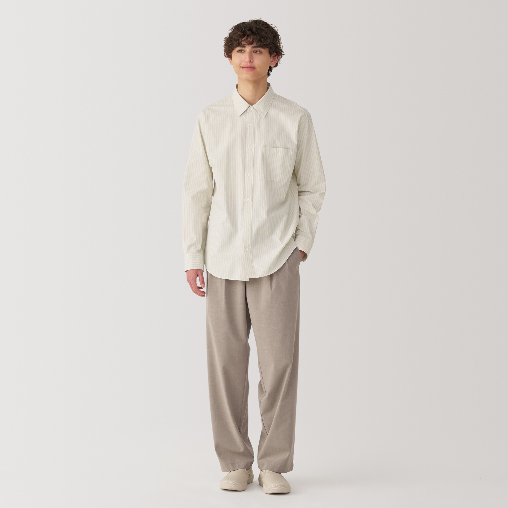 紳士　洗いざらしブロード長袖シャツ