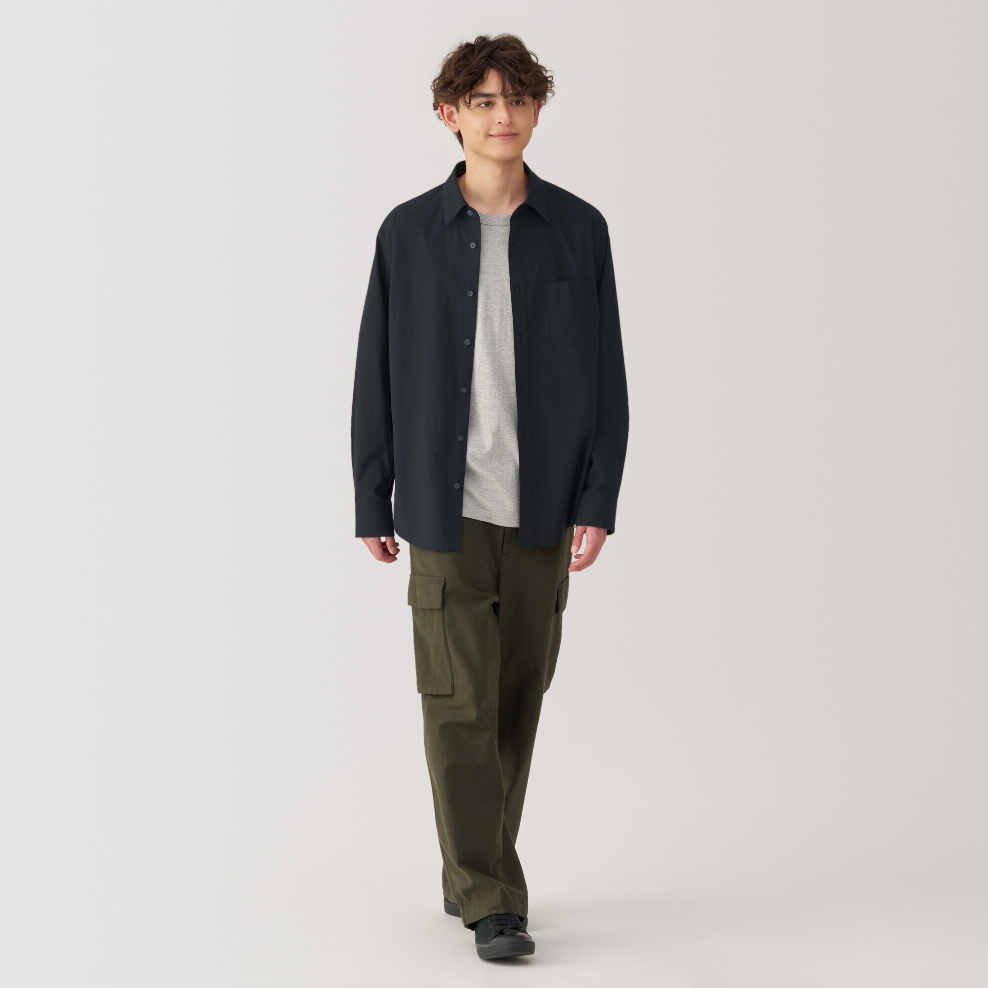 紳士　洗いざらしブロード長袖シャツ