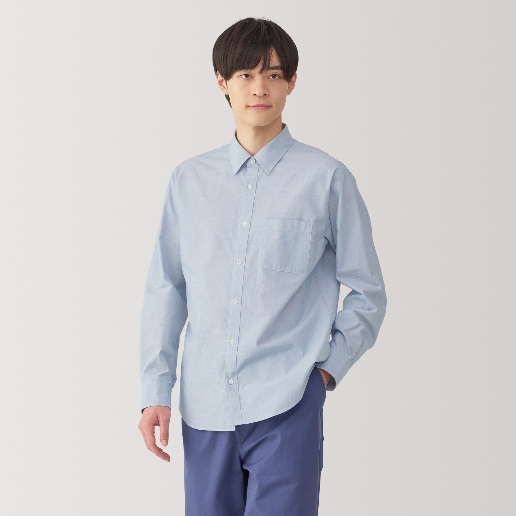 紳士　洗いざらしブロード長袖シャツ