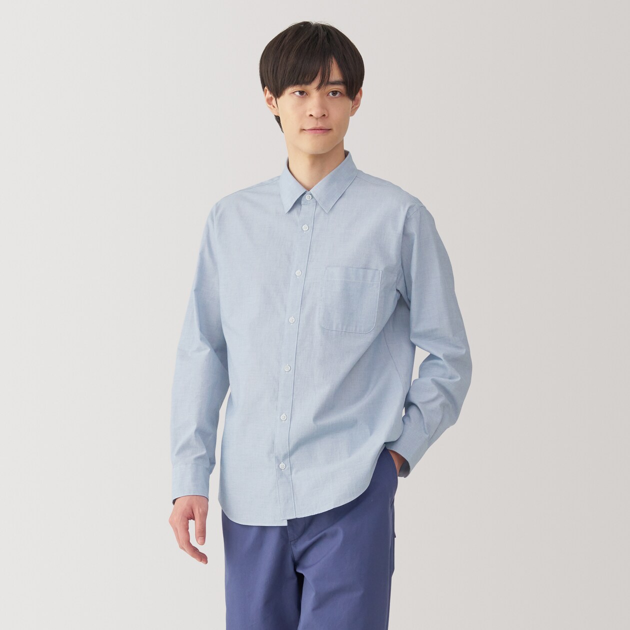 紳士　洗いざらしブロード長袖シャツ