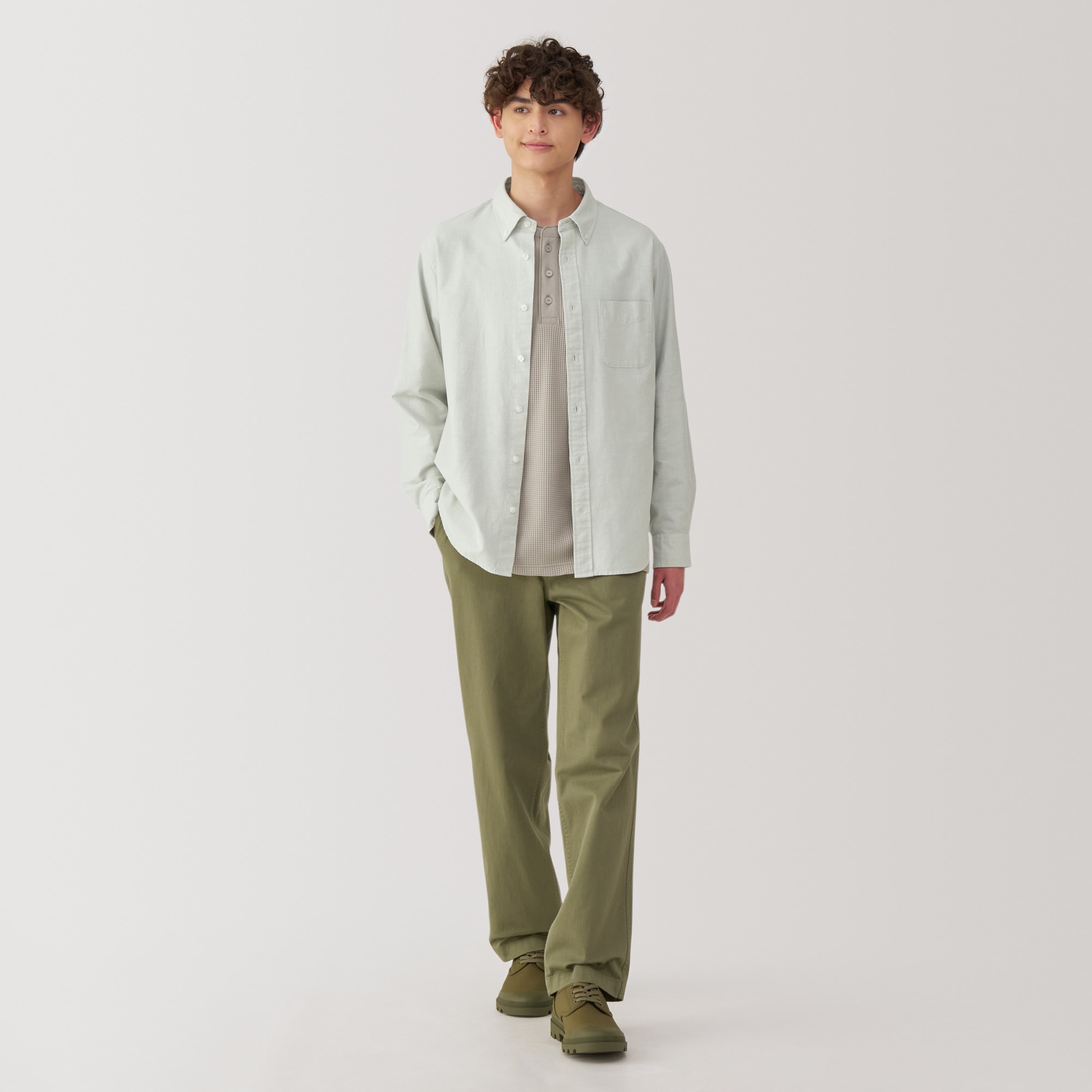 紳士　洗いざらしオックスボタンダウン長袖シャツ