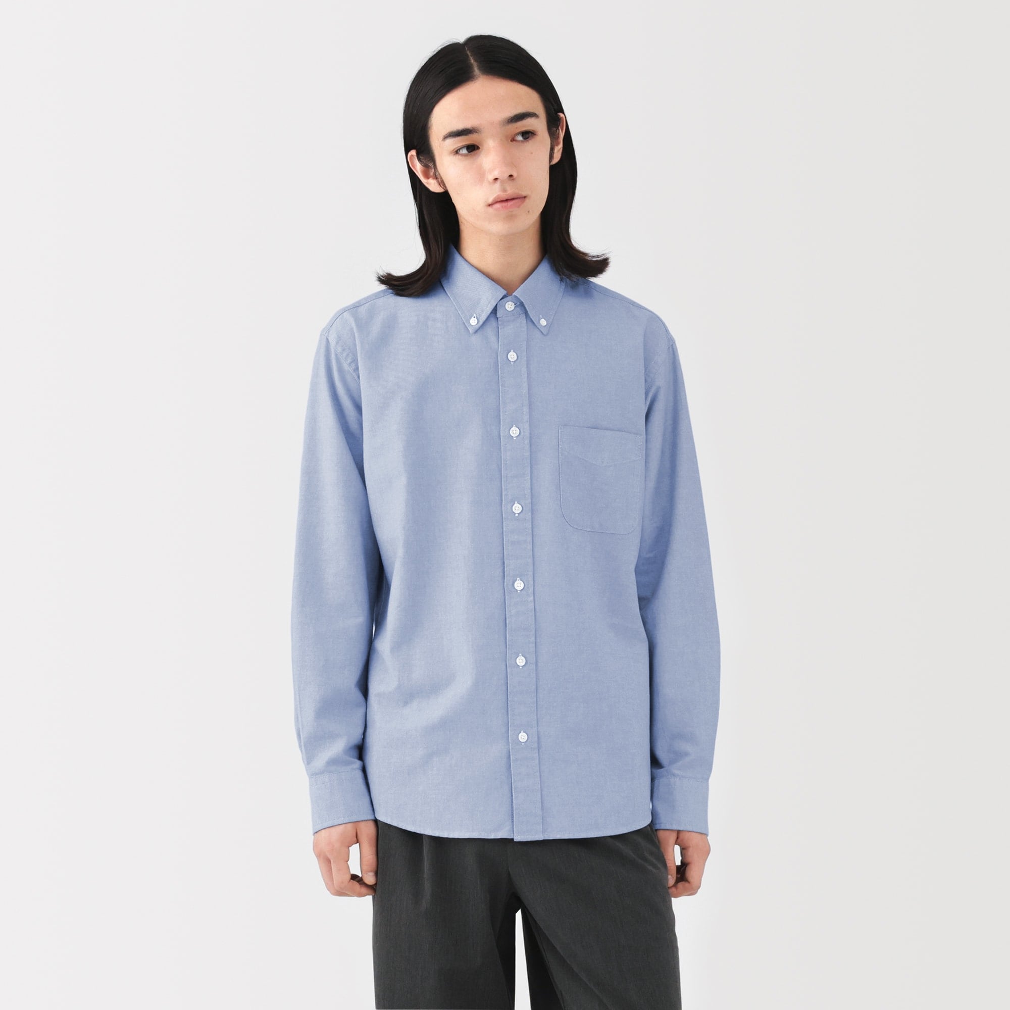 紳士　洗いざらしオックスボタンダウン長袖シャツ