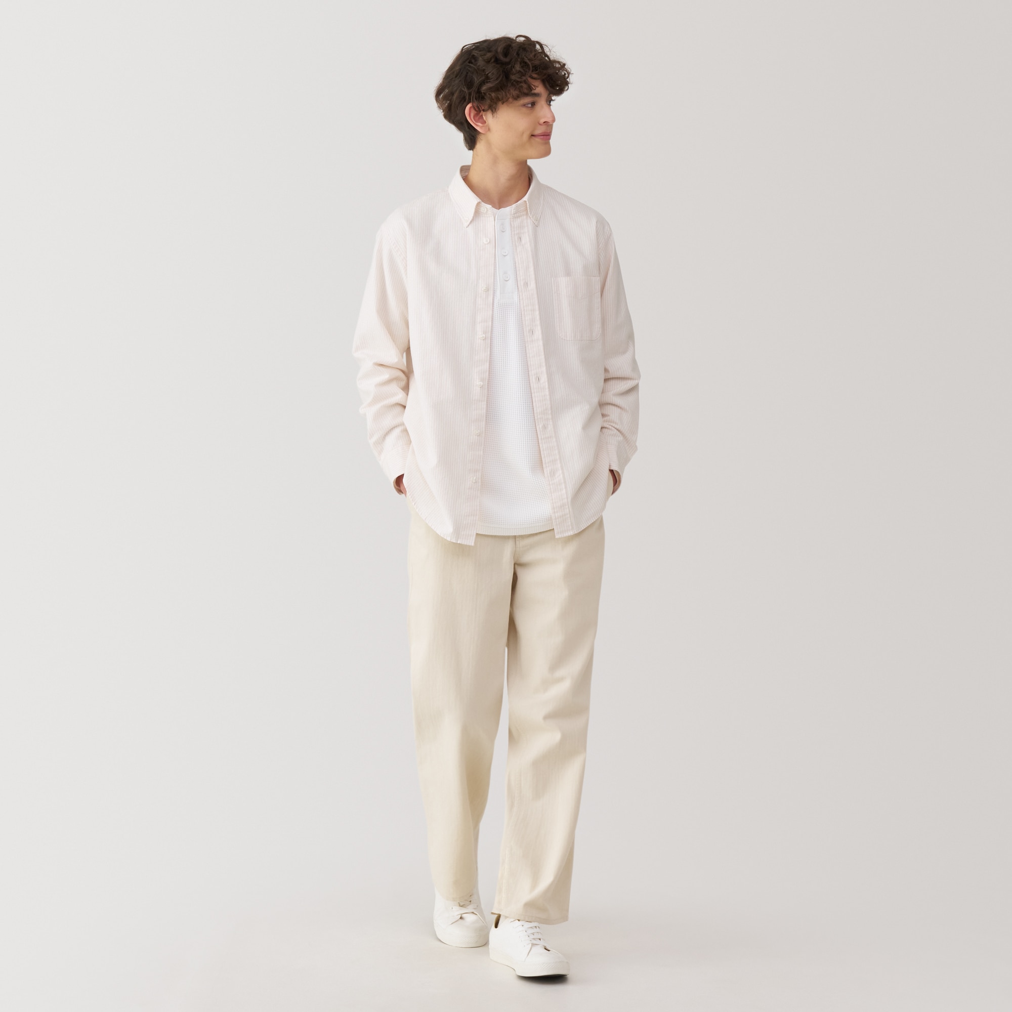 紳士　洗いざらしオックスボタンダウン長袖シャツ