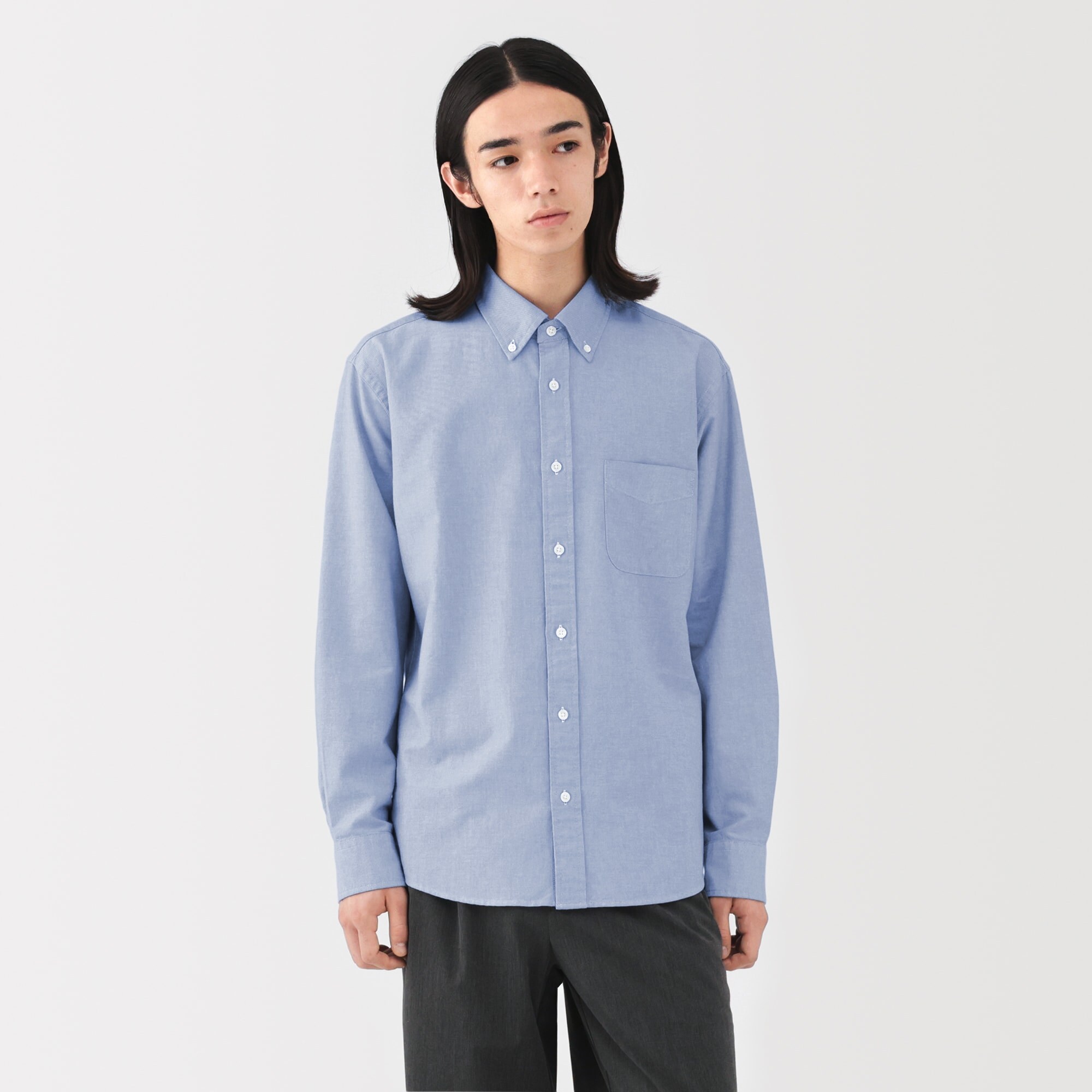 紳士　洗いざらしオックスボタンダウン長袖シャツ