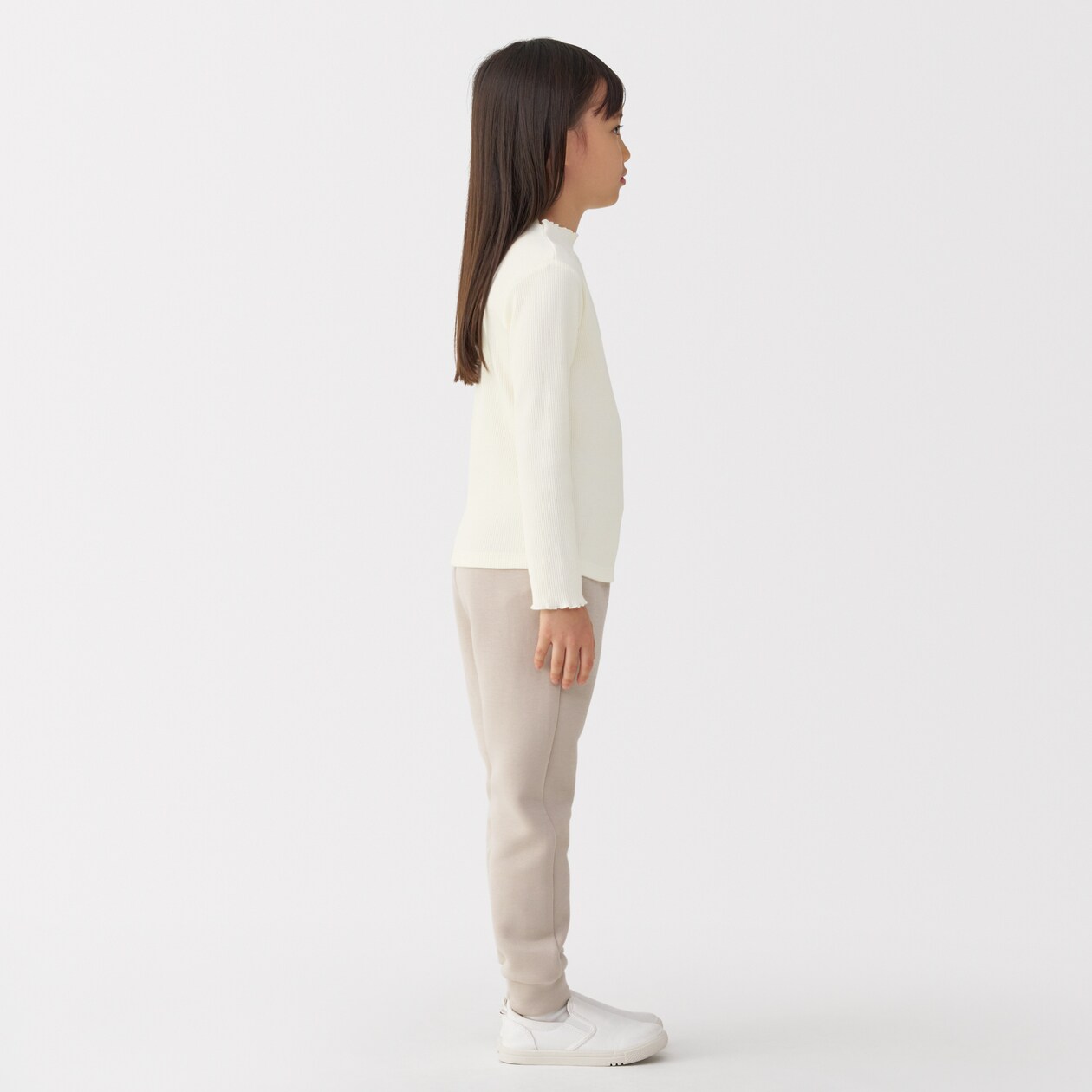 キッズ　ストレッチリブ編みモックネック長袖Ｔシャツ