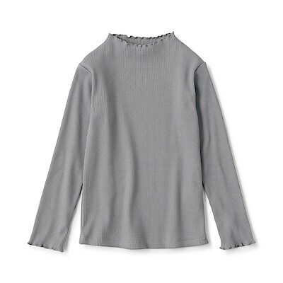 キッズ　ストレッチリブ編みモックネック長袖Ｔシャツ