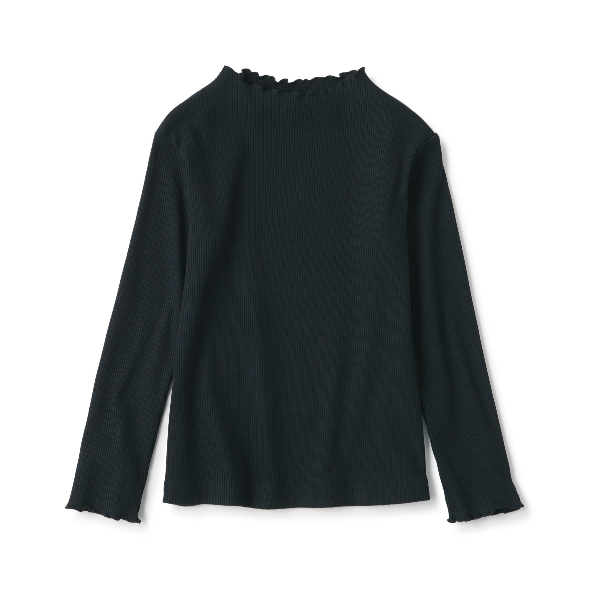 キッズ　ストレッチリブ編みモックネック長袖Ｔシャツ