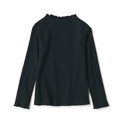 キッズ　ストレッチリブ編みモックネック長袖Ｔシャツ