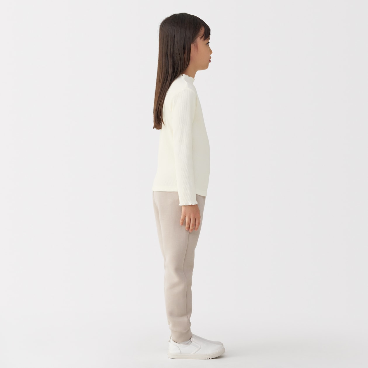 キッズ　ストレッチリブ編みモックネック長袖Ｔシャツ