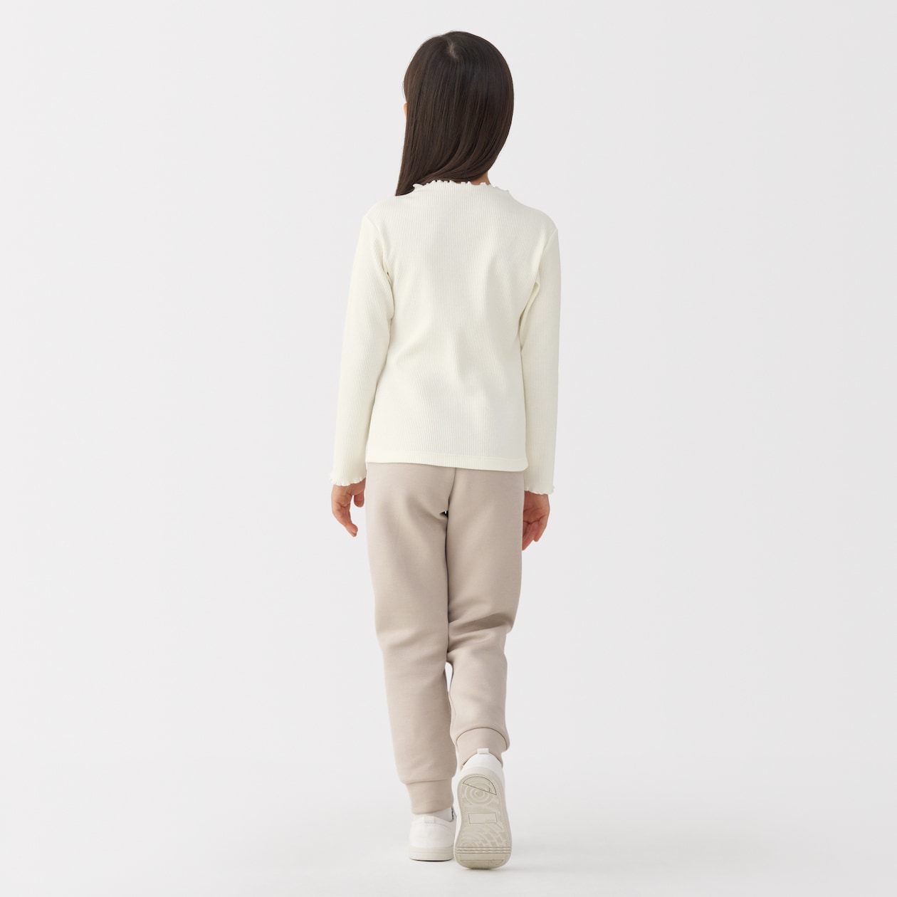 キッズ　ストレッチリブ編みモックネック長袖Ｔシャツ
