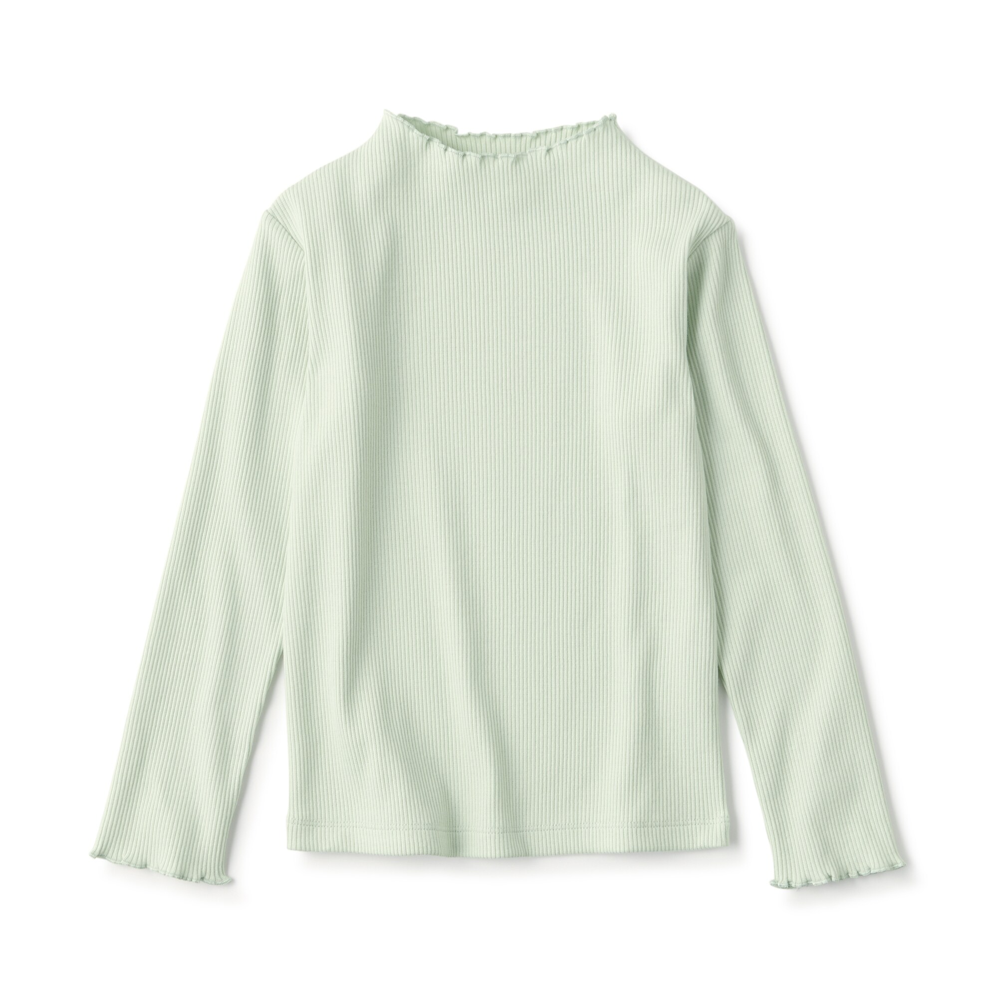 キッズ　ストレッチリブ編みモックネック長袖Ｔシャツ