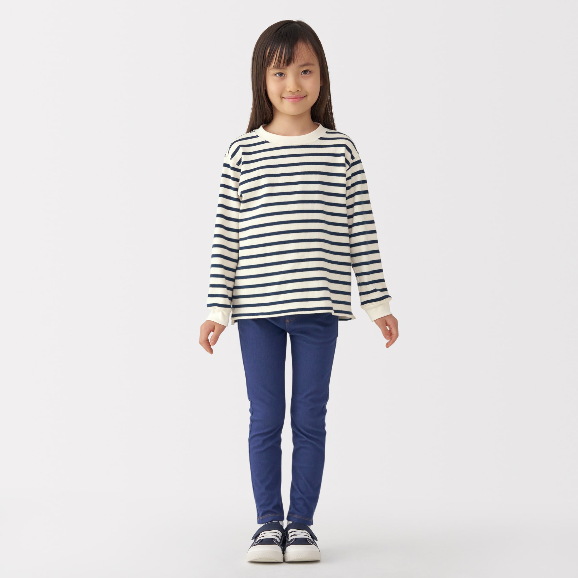 キッズ　太番手クルーネック長袖Ｔシャツ（ボーダー）