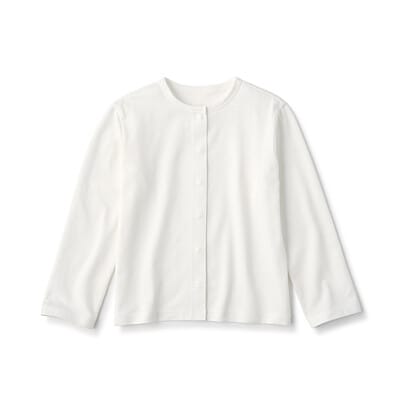キッズ　ＵＶカット梨地編みクルーネックカーディガン