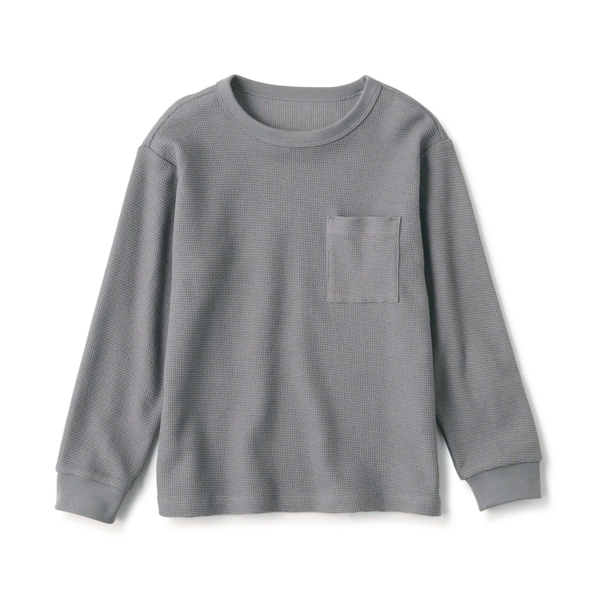 キッズ　ワッフル編みクルーネック長袖Ｔシャツ