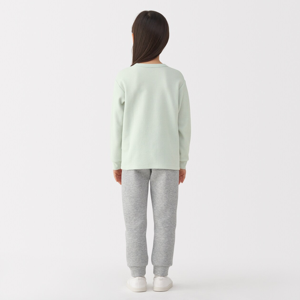 キッズ　ワッフル編みクルーネック長袖Ｔシャツ