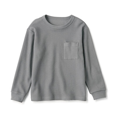 キッズ　ワッフル編みクルーネック長袖Ｔシャツ