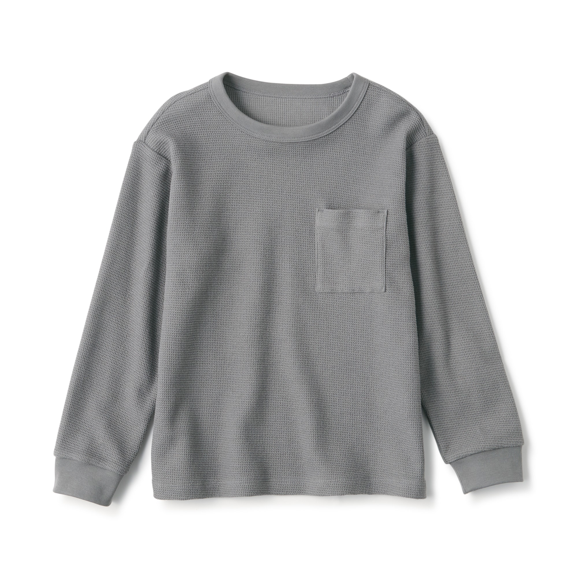 キッズ　ワッフル編みクルーネック長袖Ｔシャツ