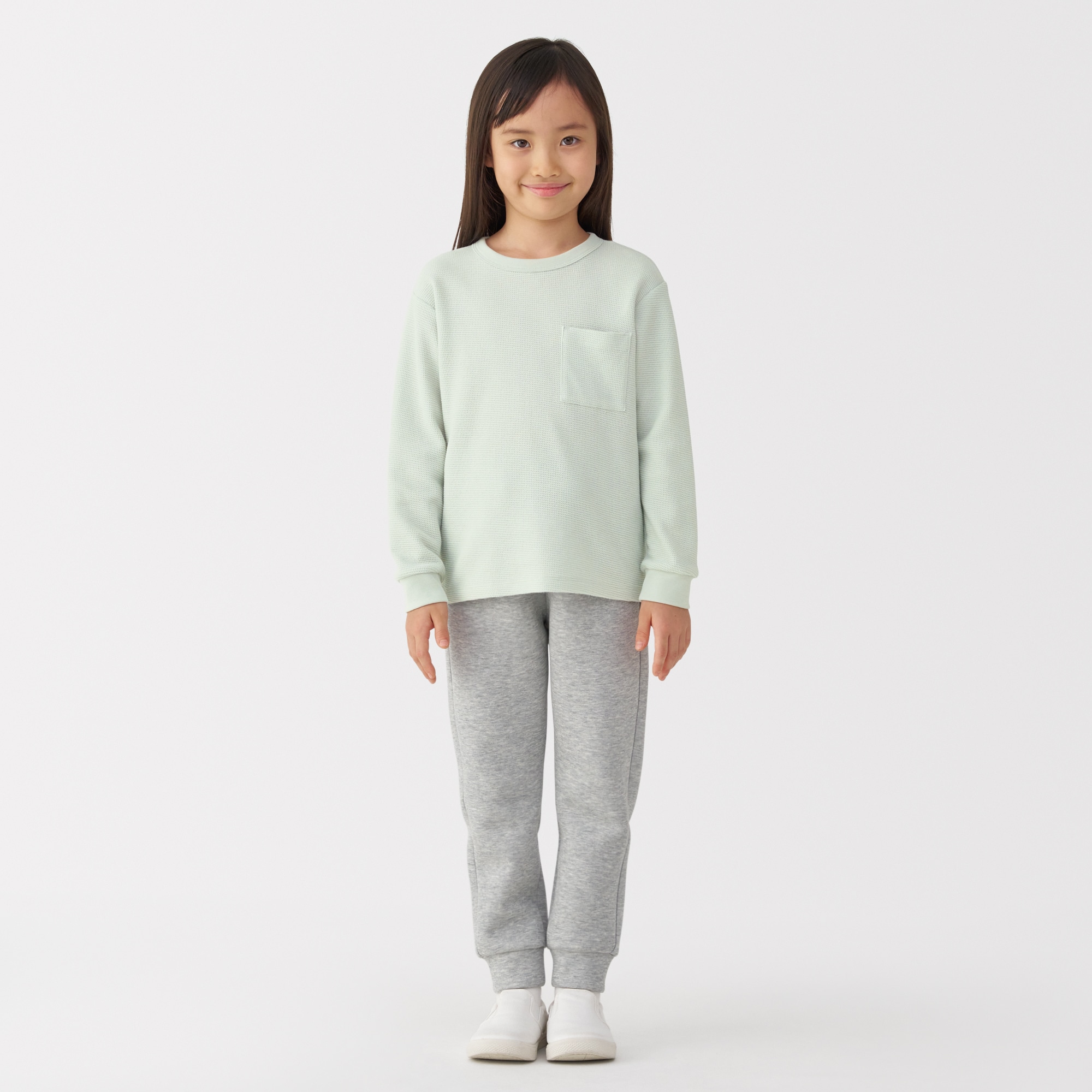 キッズ　ワッフル編みクルーネック長袖Ｔシャツ