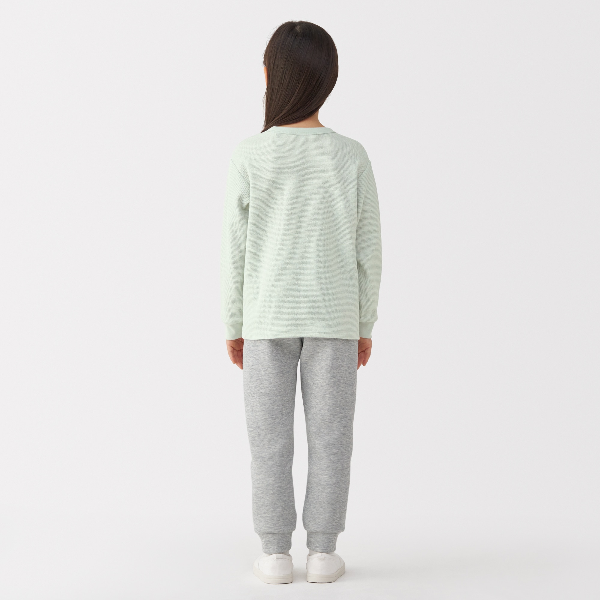 キッズ　ワッフル編みクルーネック長袖Ｔシャツ