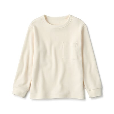 キッズ　ワッフル編みクルーネック長袖Ｔシャツ