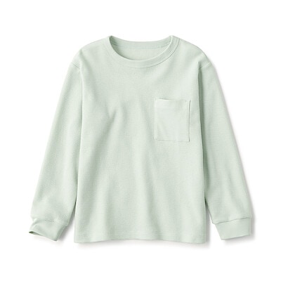 キッズ　ワッフル編みクルーネック長袖Ｔシャツ